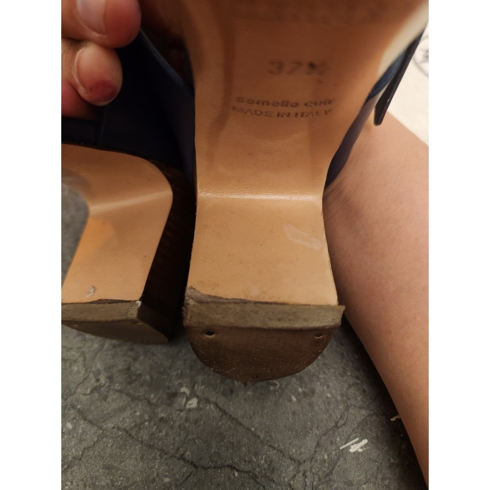 Hermes Leather Bicolor Mule Sandals Heels 37 1/2 Resoled Dust Bag Box - Picture 12 of 16